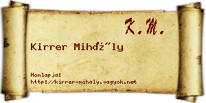 Kirrer Mihály névjegykártya